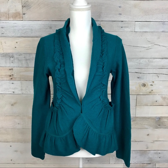 Luii Jackets & Blazers - Luii Emerald Boiled Wool Cardigan Sweater Coat M